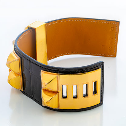 Hermes Bracelet Collier de Chien Medor – Black – Croco – Gold-Plated - New