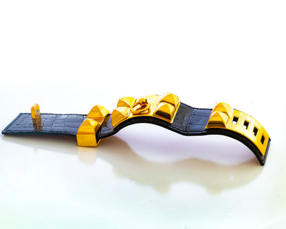 Hermes Bracelet Collier de Chien Medor – Black – Croco – Gold-Plated - New