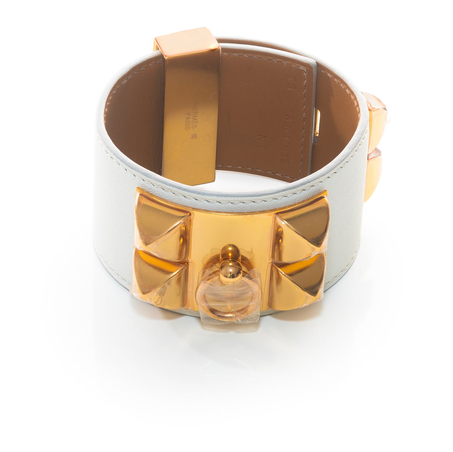 Hermes Bracelet  Collier de Chien Médor Bracelet – White Swift Leather – Gold Plated - New