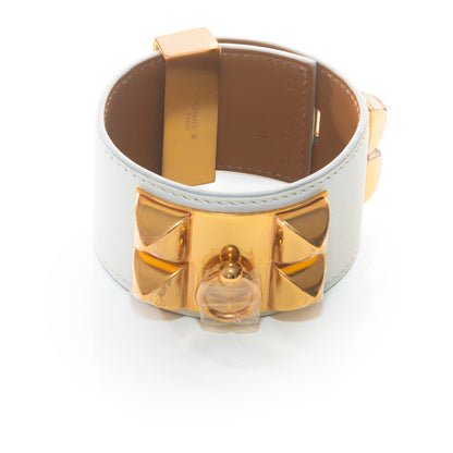 Hermes Bracelet  Collier de Chien Médor Bracelet – White Swift Leather – Gold Plated - New