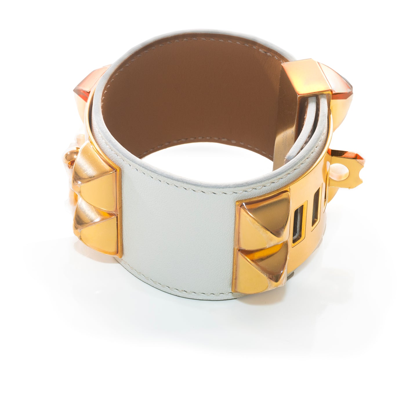 Hermes Bracelet  Collier de Chien Médor Bracelet – White Swift Leather – Gold Plated - New