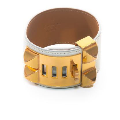 Hermes Bracelet  Collier de Chien Médor Bracelet – White Swift Leather – Gold Plated - New