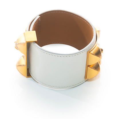 Hermes Bracelet  Collier de Chien Médor Bracelet – White Swift Leather – Gold Plated - New