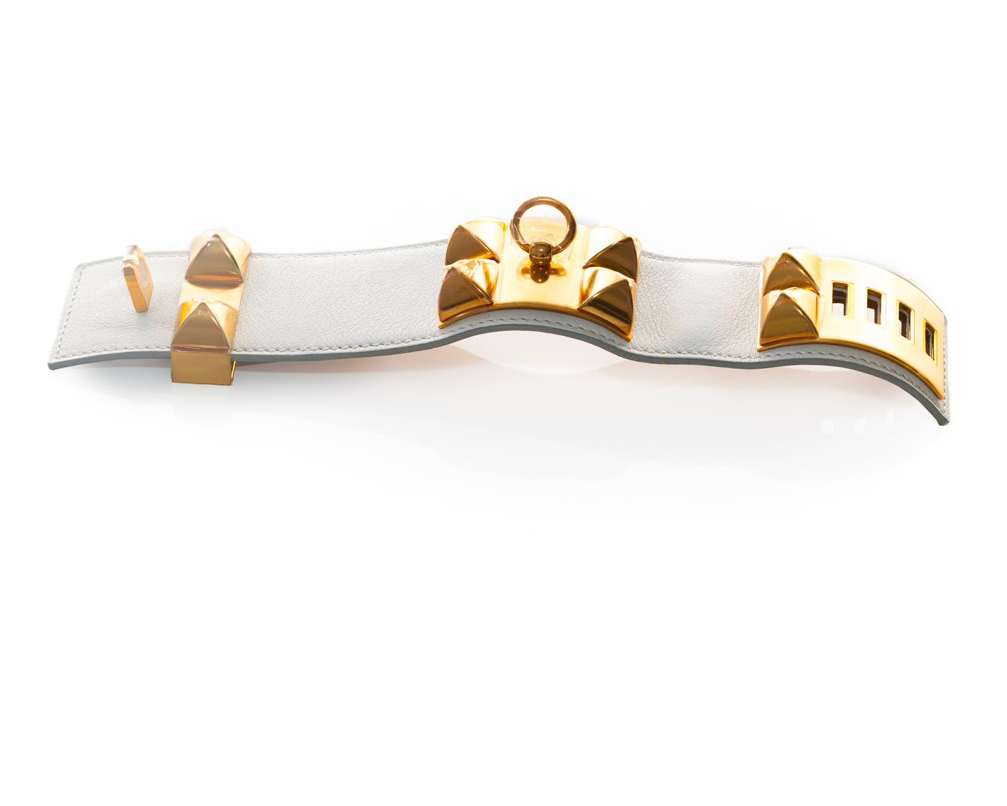 Hermes Bracelet  Collier de Chien Médor Bracelet – White Swift Leather – Gold Plated - New