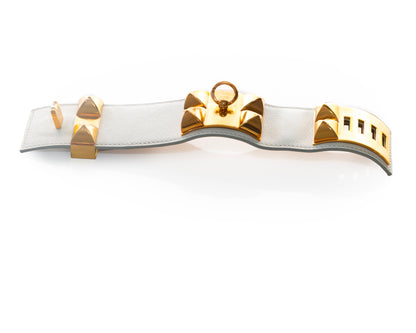 Hermes Bracelet  Collier de Chien Médor Bracelet – White Swift Leather – Gold Plated - New