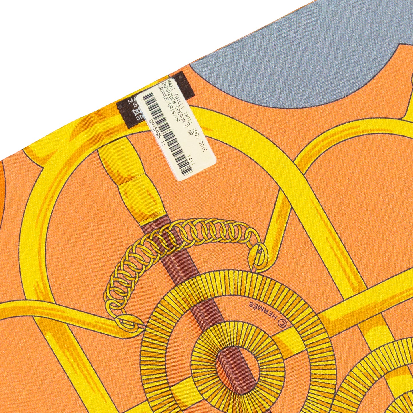 Hermes Eperons D or Maxi Twilly - Orange Gris Or - NWST - 2411041815