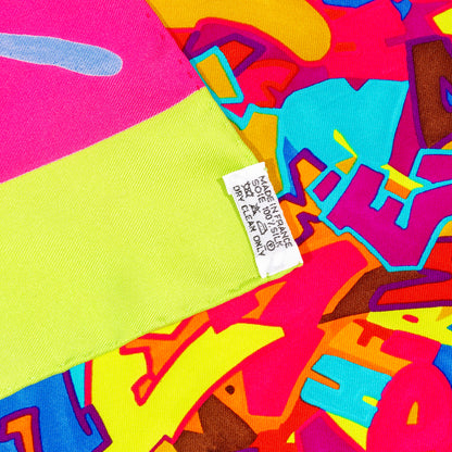 Hermes Scarf 90 Hermes Graff - Vert Fluo Fuschia - Mint Care Tag