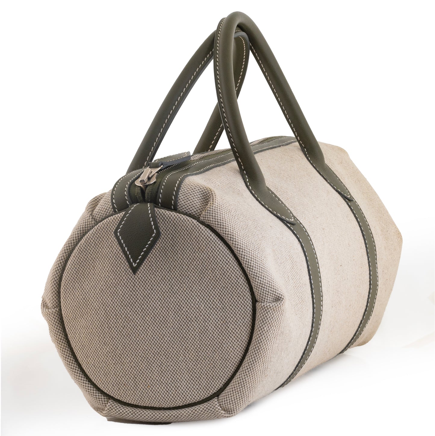 Hermes Polochon Bag 30cm - Canvas Natural/ Leather New