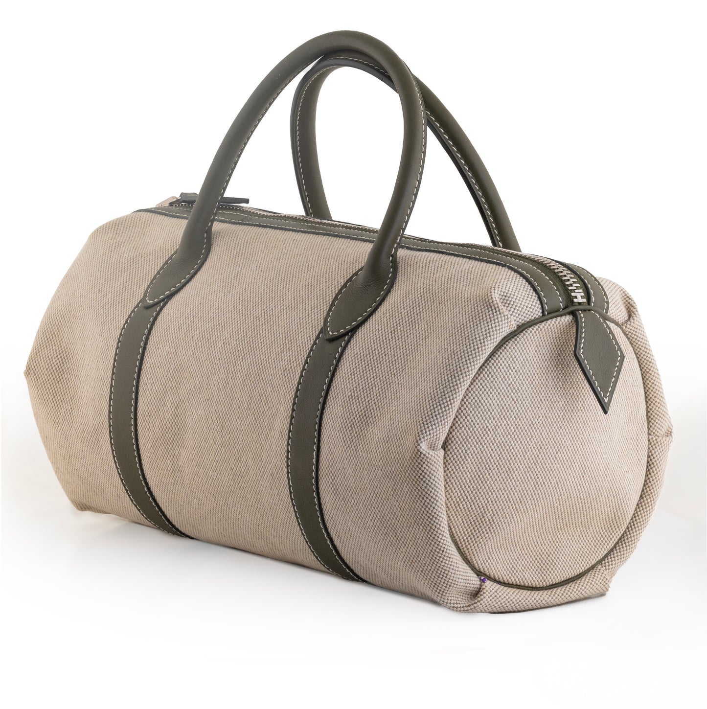 Hermes Polochon Bag 30cm - Canvas Natural/ Leather New