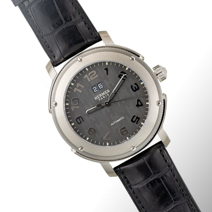 Hermes Watch Clipper H1 Grande Date - SS - Alligator Strap - NEW - 2411141308