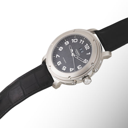 Hermes Watch Clipper H1 Grande Date - SS - Alligator Strap - NEW - 2411141308