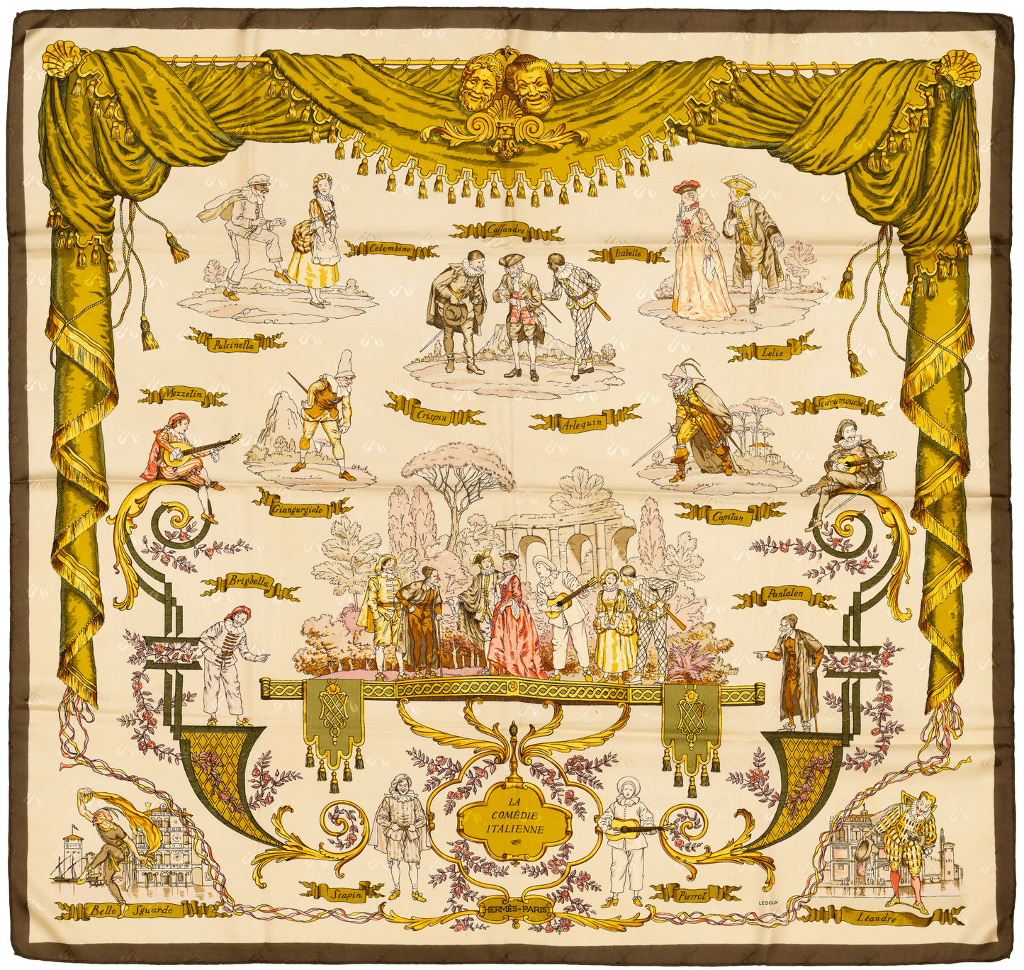 Hermes Silk Scarf La Comédie Italienne - Jacquard - Jaune d'Or Écru Taupe - EXCWOCT - 2604131748