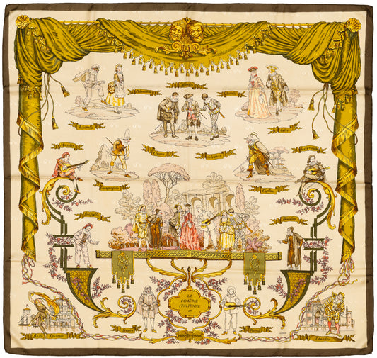 Hermes Silk Scarf La Comédie Italienne - Jacquard - Jaune d'Or Écru Taupe - EXCWOCT - 2604131748