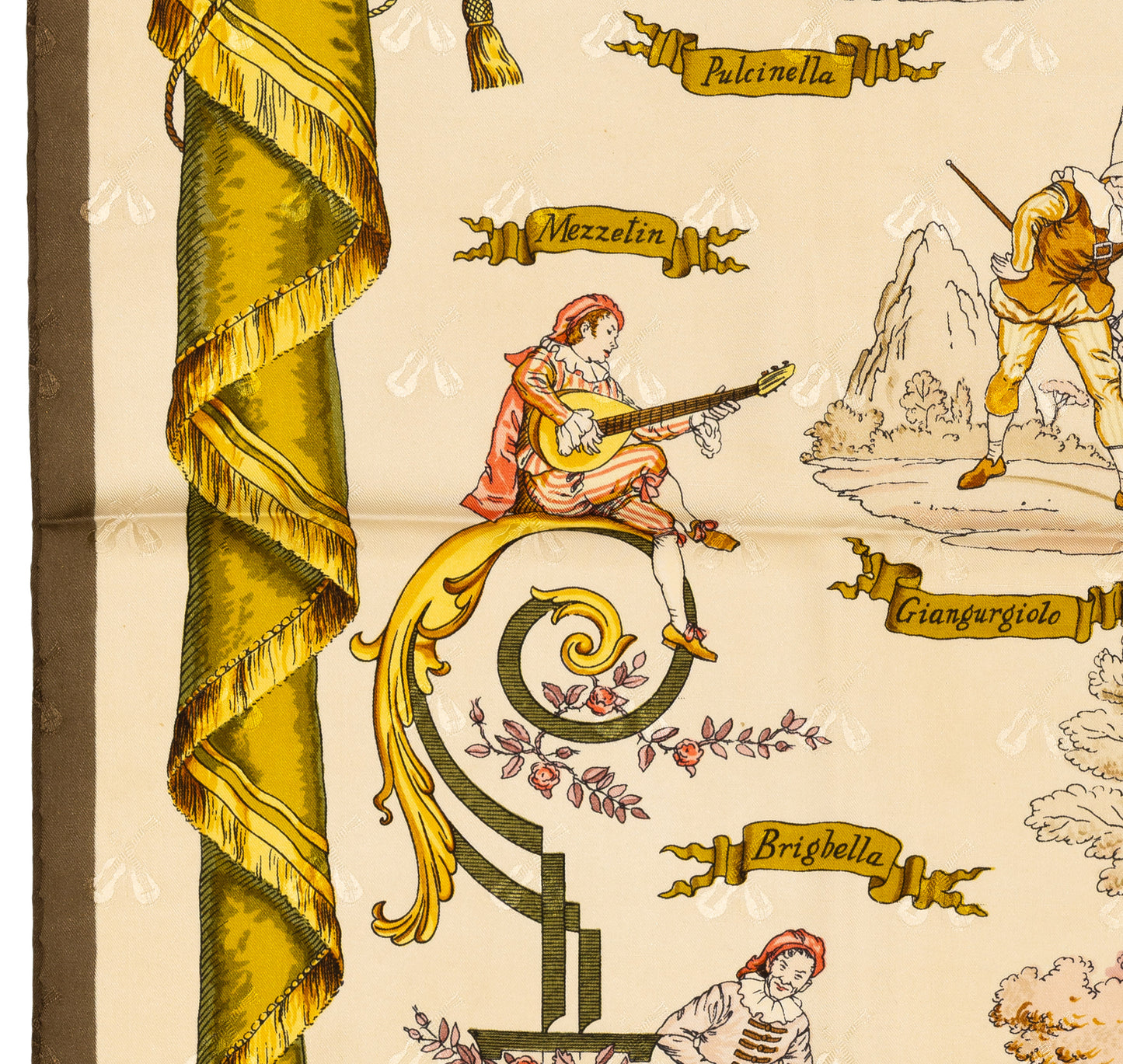 Hermes Silk Scarf La Comédie Italienne - Jacquard - Jaune d'Or Écru Taupe - EXCWOCT - 2604131748