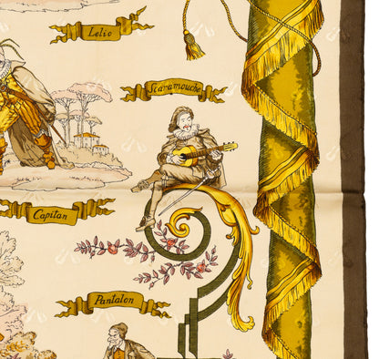 Hermes Silk Scarf La Comédie Italienne - Jacquard - Jaune d'Or Écru Taupe - EXCWOCT - 2604131748