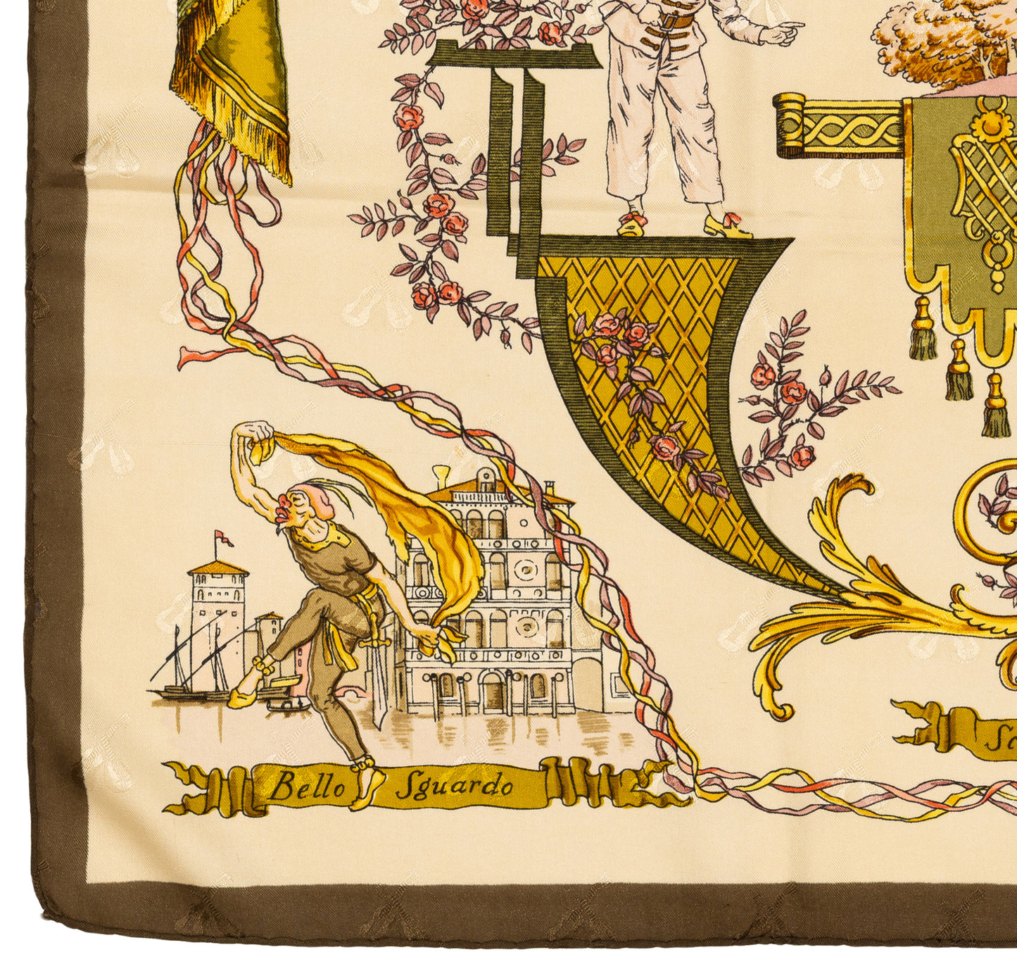 Hermes Silk Scarf La Comédie Italienne - Jacquard - Jaune d'Or Écru Taupe - EXCWOCT - 2604131748
