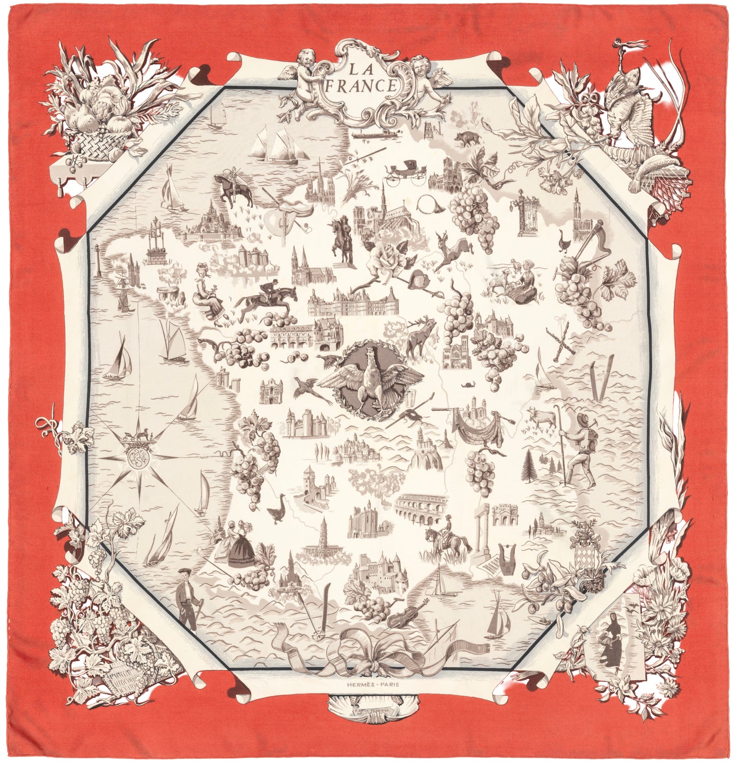 Hermes Silk Scarf La France - Bordeaux - EXCWOCT - Rare Collector - 2606131619