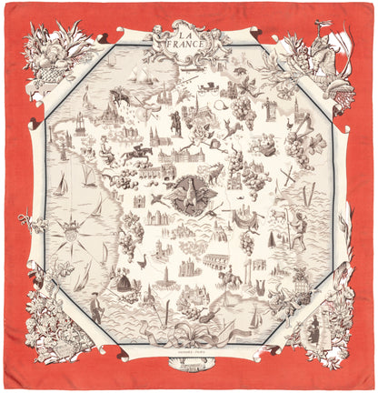 Hermes Silk Scarf La France - Bordeaux - EXCWOCT - Rare Collector - 2606131619