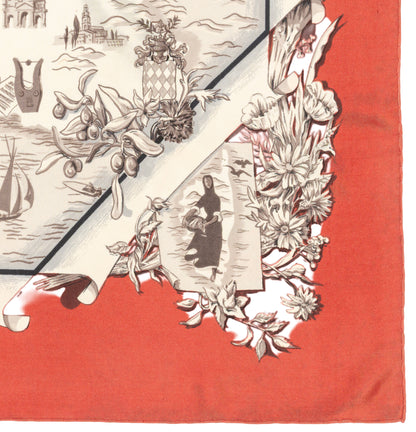 Hermes Silk Scarf La France - Bordeaux - EXCWOCT - Rare Collector - 2606131619