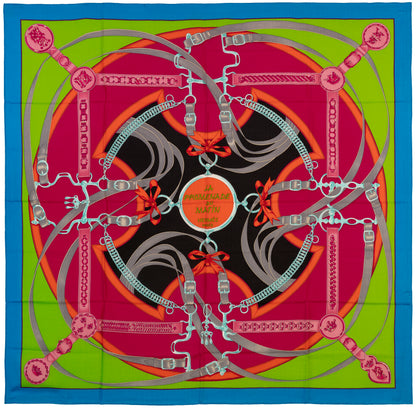 Hermes Shawl La Promenade du Matin - CS140 - Bleu Azur Vert Fluo Fuschia - NEW