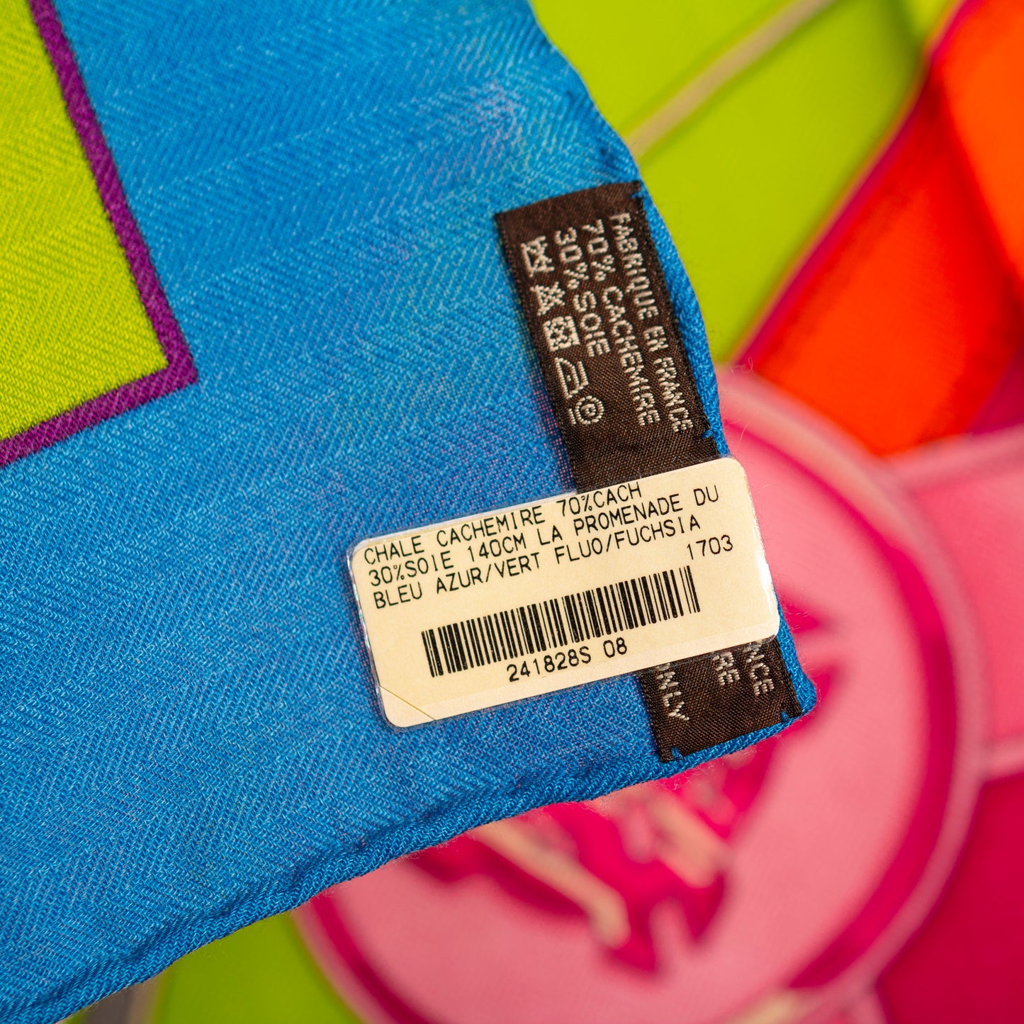 Hermes Shawl La Promenade du Matin - CS140 - Bleu Azur Vert Fluo Fuschia - NEW