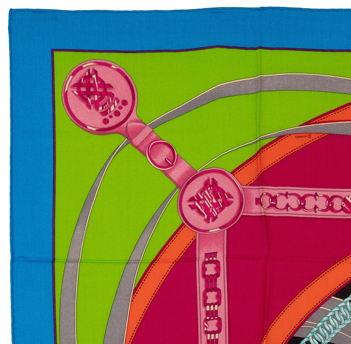 Hermes Shawl La Promenade du Matin - CS140 - Bleu Azur Vert Fluo Fuschia - NEW