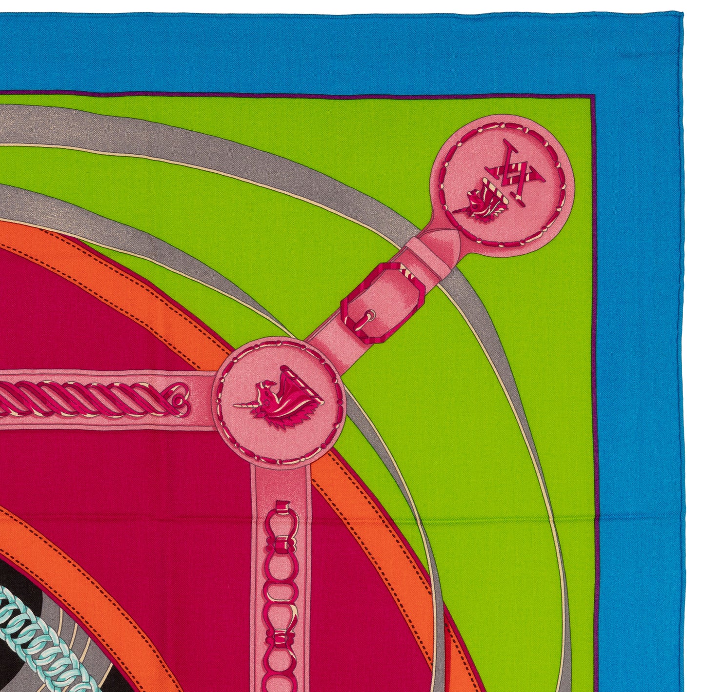 Hermes Shawl La Promenade du Matin - CS140 - Bleu Azur Vert Fluo Fuschia - NEW