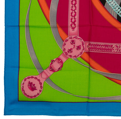 Hermes Shawl La Promenade du Matin - CS140 - Bleu Azur Vert Fluo Fuschia - NEW