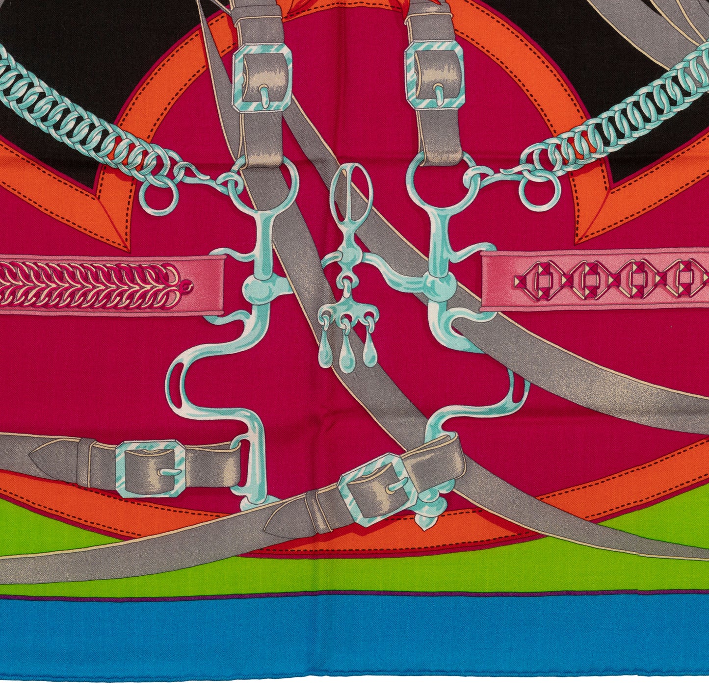 Hermes Shawl La Promenade du Matin - CS140 - Bleu Azur Vert Fluo Fuschia - NEW