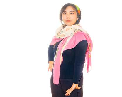 Hermes - La Rosee Silk Shawl 140 Crepe Pink - MWOCT - 2411111745