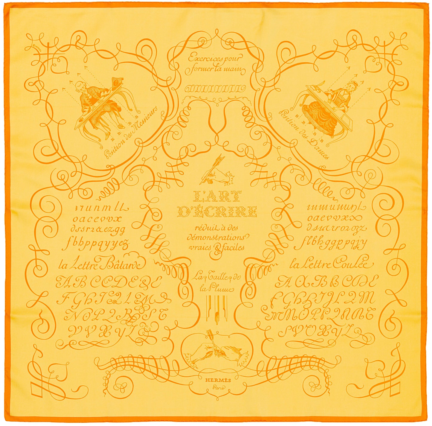 Hermes Scarf 90 L art d'Ecrire - Jaune Orange - MWCT - 2602181834