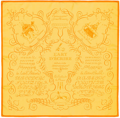Hermes Scarf 90 L art d'Ecrire - Jaune Orange - MWCT - 2602181834