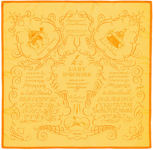 Hermes Scarf 90 L art d'Ecrire - Jaune Orange - MWCT - 2602181834