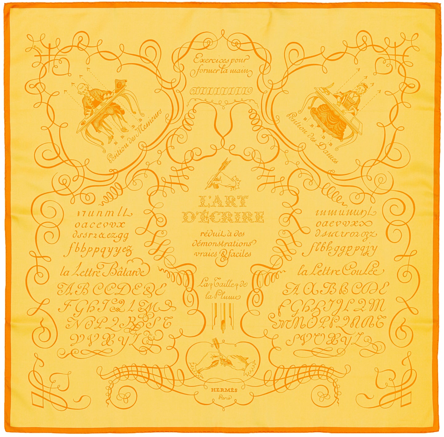 Hermes Silk Scarf L Art d Ecrire - Jaune Orange - MWCT - 2602181834