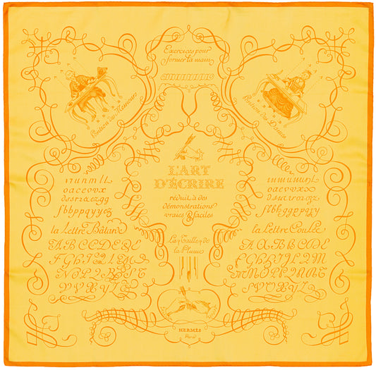 Hermes Silk Scarf L Art d Ecrire - Jaune Orange - MWCT - 2602181834
