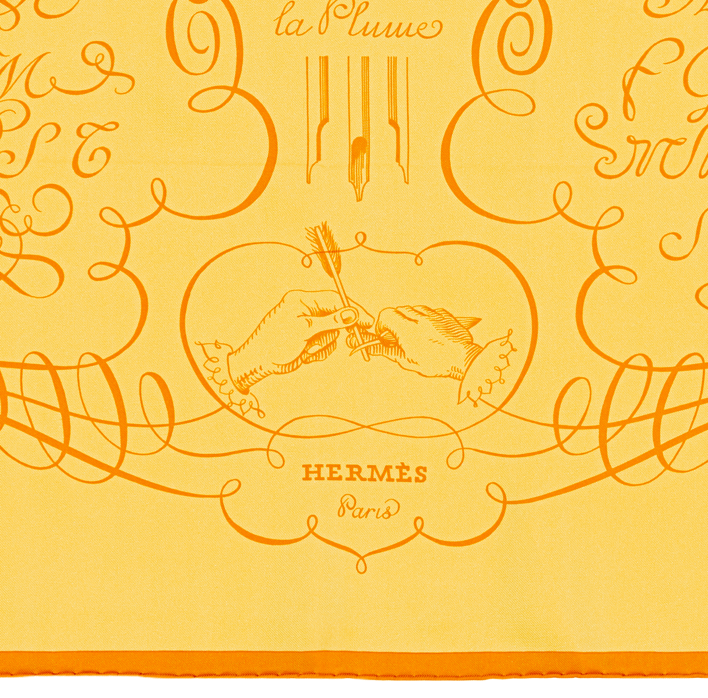 Hermes Scarf 90 L art d'Ecrire - Jaune Orange - MWCT - 2602181834