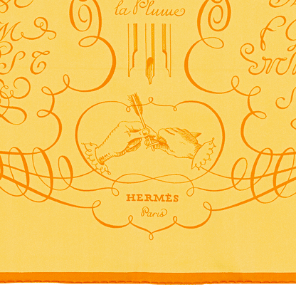 Hermes Scarf 90 L art d'Ecrire - Jaune Orange - MWCT - 2602181834