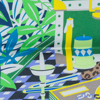 Hermes Scarf 90 Les Douze Léopards – Double Sided – Rose Bonbon Vert Vif Jaune – NWCTS – 2504281956