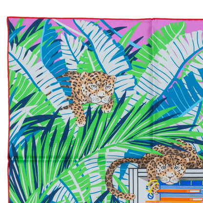 Hermes Scarf 90 Les Douze Léopards – Double Sided – Rose Bonbon Vert Vif Jaune – NWCTS – 2504281956