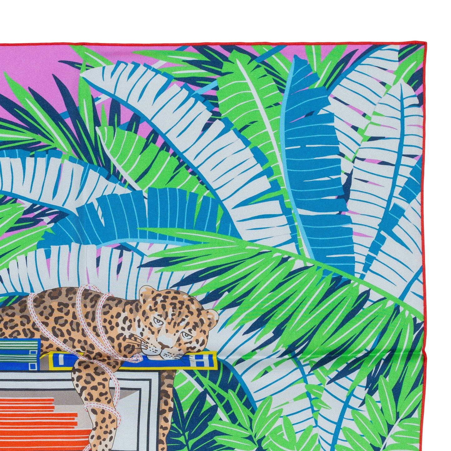 Hermes Scarf 90 Les Douze Léopards – Double Sided – Rose Bonbon Vert Vif Jaune – NWCTS – 2504281956