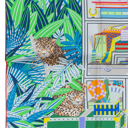 Hermes Scarf 90 Les Douze Léopards – Double Sided – Rose Bonbon Vert Vif Jaune – NWCTS – 2504281956
