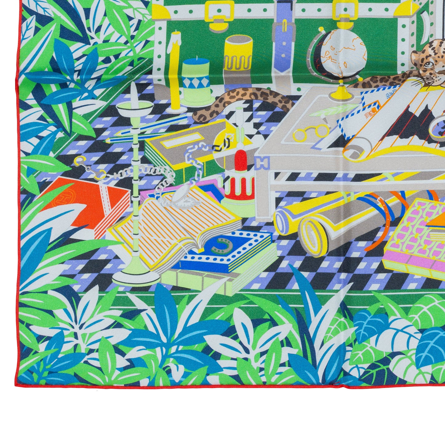 Hermes Scarf 90 Les Douze Léopards – Double Sided – Rose Bonbon Vert Vif Jaune – NWCTS – 2504281956