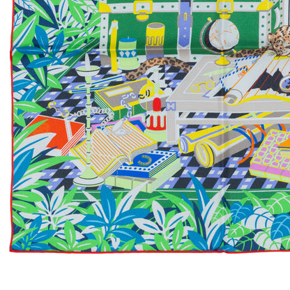 Hermes Scarf 90 Les Douze Léopards – Double Sided – Rose Bonbon Vert Vif Jaune – NWCTS – 2504281956