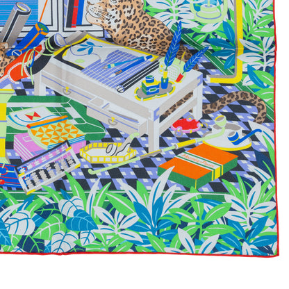 Hermes Scarf 90 Les Douze Léopards – Double Sided – Rose Bonbon Vert Vif Jaune – NWCTS – 2504281956