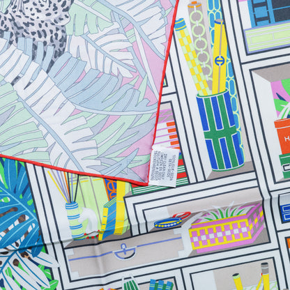 Hermes Scarf 90 Les Douze Léopards – Double Sided – Rose Bonbon Vert Vif Jaune – NWCTS – 2504281956