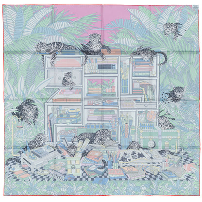 Hermes Scarf 90 Les Douze Léopards – Double Sided – Rose Bonbon Vert Vif Jaune – NWCTS – 2504281956