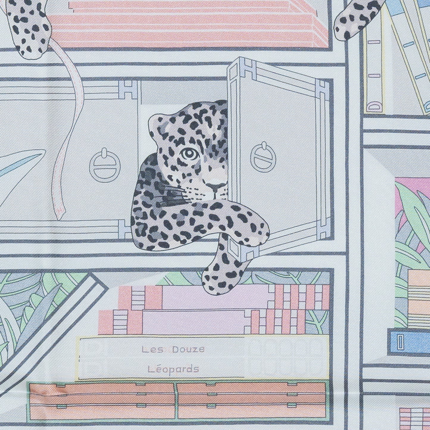 Hermes Scarf 90 Les Douze Léopards – Double Sided – Rose Bonbon Vert Vif Jaune – NWCTS – 2504281956