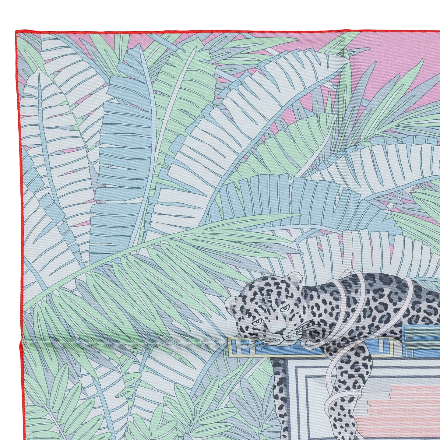 Hermes Scarf 90 Les Douze Léopards – Double Sided – Rose Bonbon Vert Vif Jaune – NWCTS – 2504281956