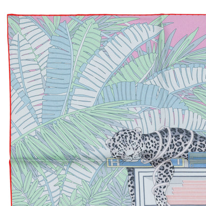 Hermes Scarf 90 Les Douze Léopards – Double Sided – Rose Bonbon Vert Vif Jaune – NWCTS – 2504281956