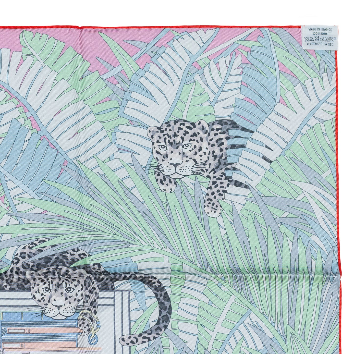 Hermes Scarf 90 Les Douze Léopards – Double Sided – Rose Bonbon Vert Vif Jaune – NWCTS – 2504281956